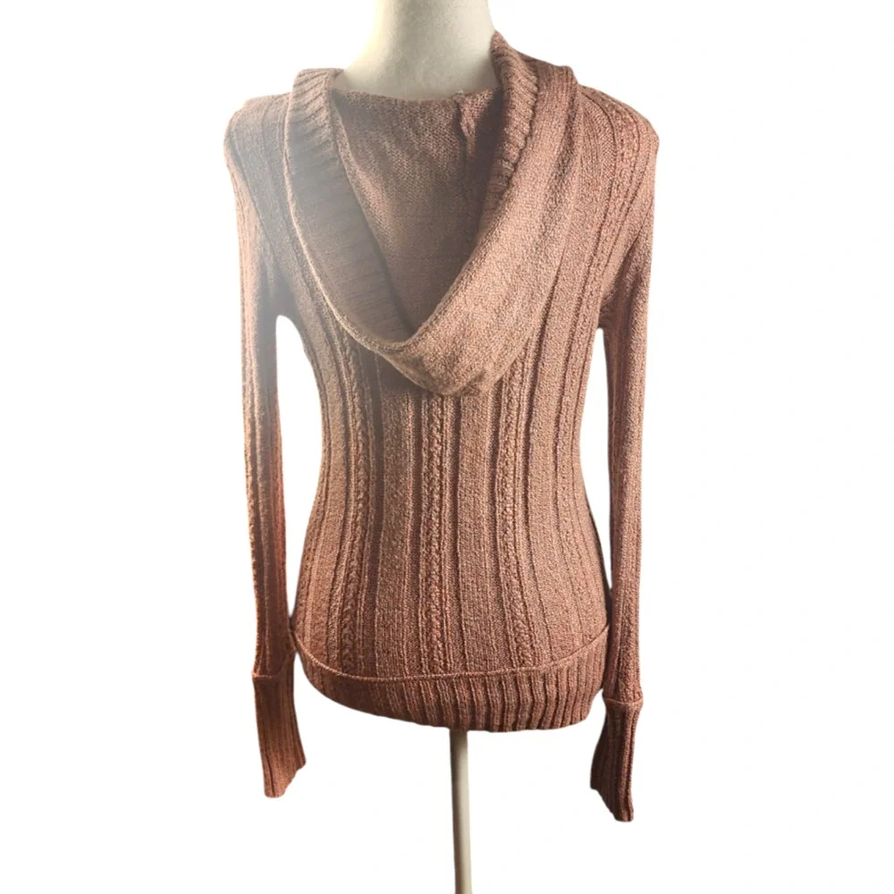 Maurices Women's Med Pink Sweater Hooded V-Plunge Neckline Knit Pullover - Picture 5 of 8